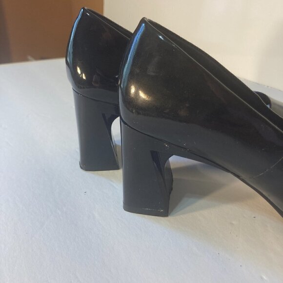 Highlights SZ 8W Black patent square toe block heel pumps vintage - Picture 4 of 7